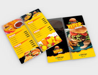 Cardápio Espiral com 14 Páginas em PVC 0,76mm Cristal Frente e Verso 13,7x29,4cm - 4x4 - 10 unid