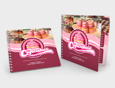 Cardápio Espiral com 16 Páginas em PVC 0,5mm Fosco Frente e Verso 14,4x14,4cm - 4x4 - 10 unid